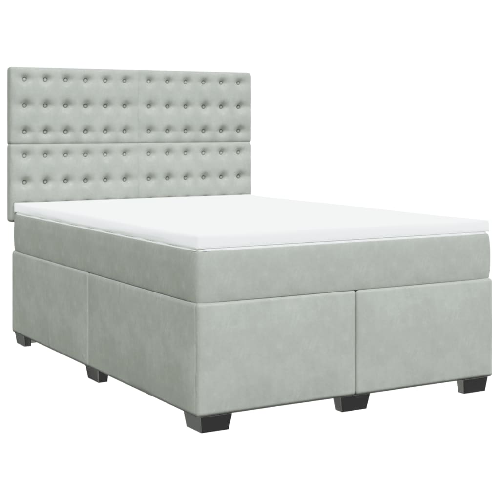 vidaXL Κρεβάτι Boxspring με Στρώμα Ανοιχτό Γκρι 140x190 εκ. Βελούδινο