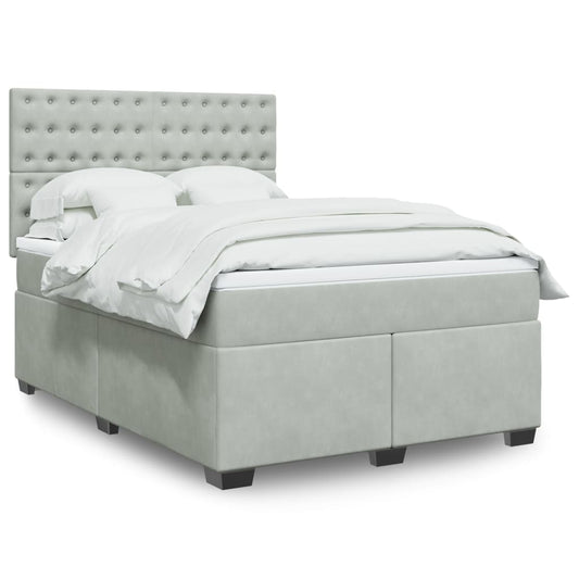 vidaXL Κρεβάτι Boxspring με Στρώμα Ανοιχτό Γκρι 140x190 εκ. Βελούδινο