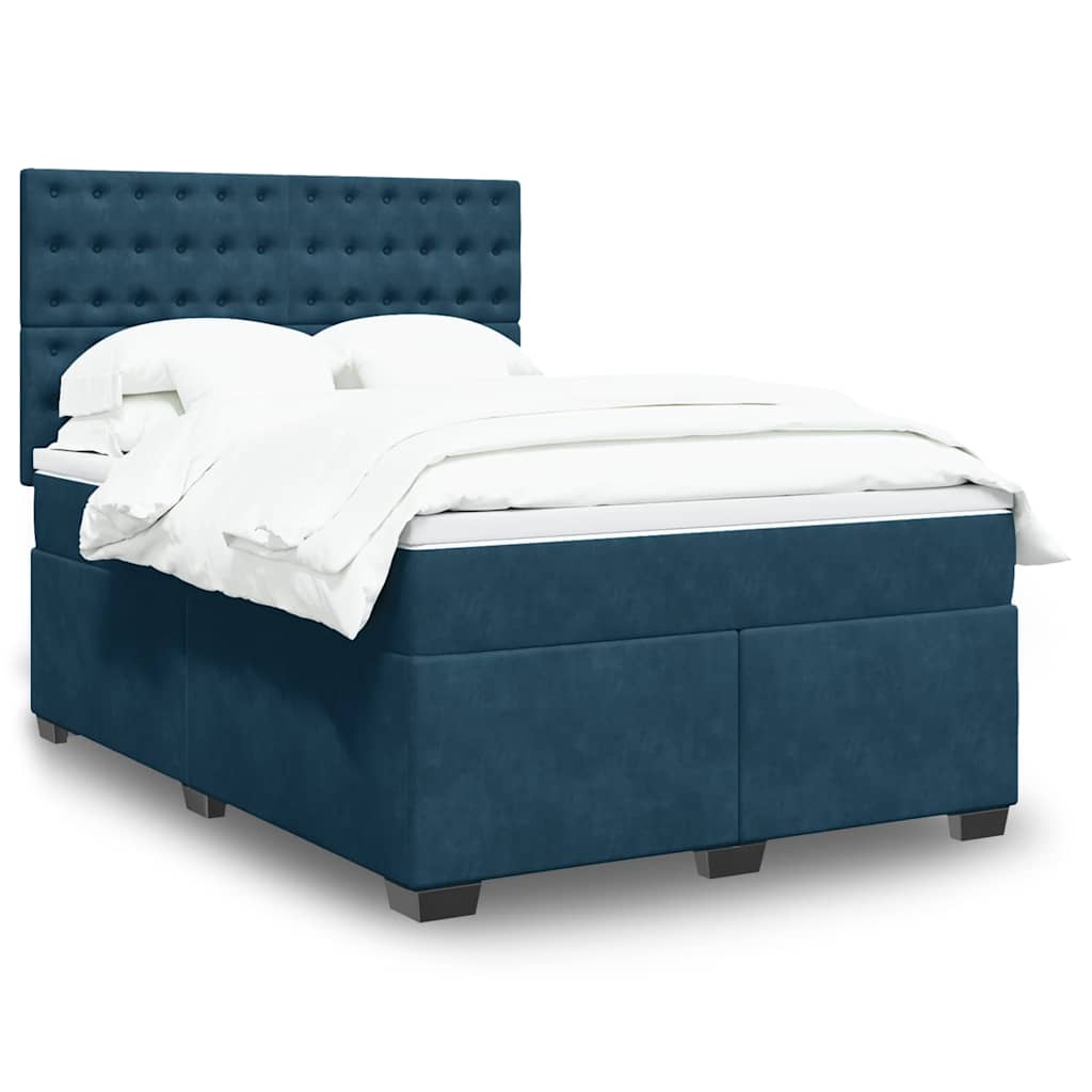 vidaXL Κρεβάτι Boxspring με Στρώμα Μπλε 140x190 εκ. Βελούδινο