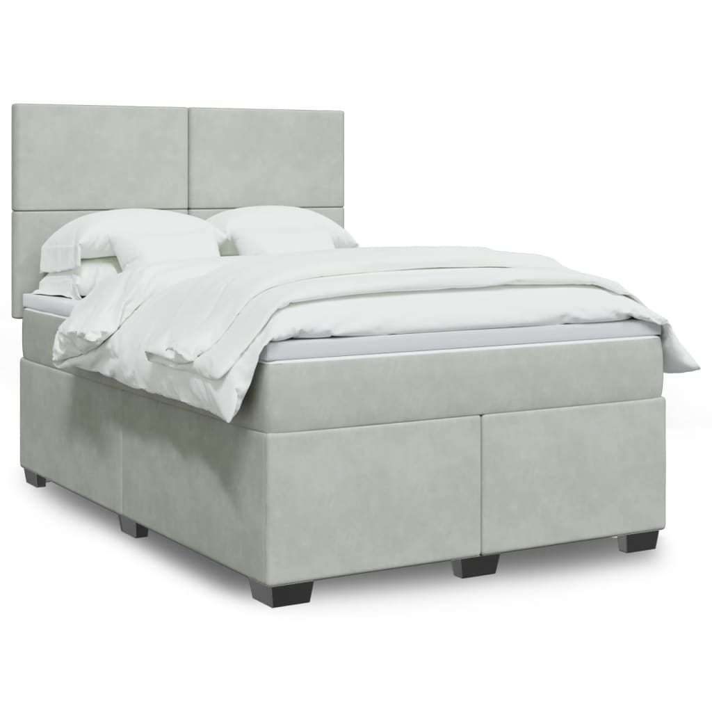 vidaXL Κρεβάτι Boxspring με Στρώμα Ανοιχτό Γκρι 140x200 εκ. Βελούδινο
