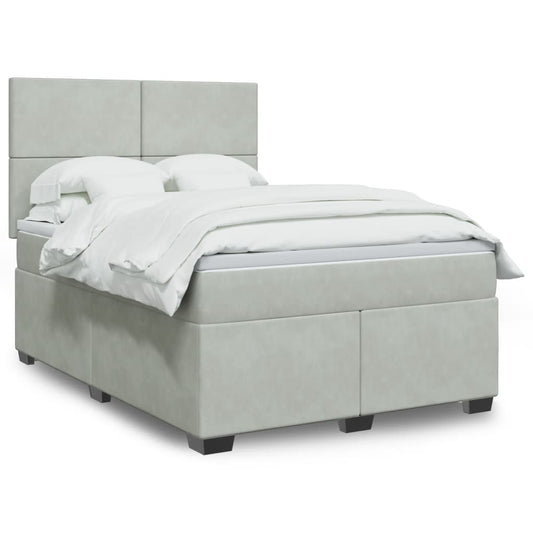 vidaXL Κρεβάτι Boxspring με Στρώμα Ανοιχτό Γκρι 140x200 εκ. Βελούδινο