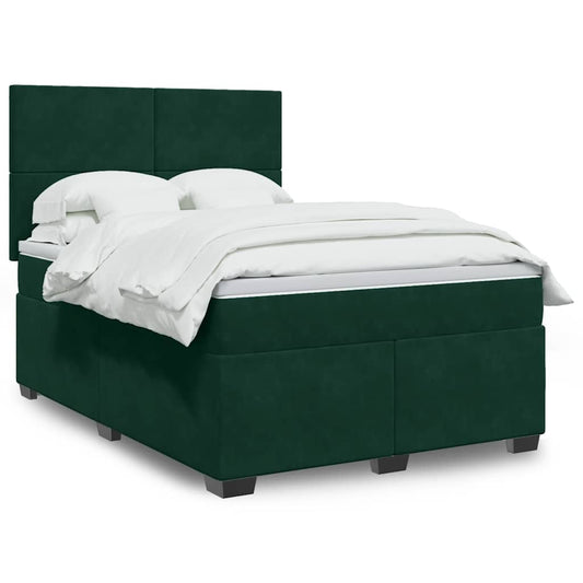 vidaXL Κρεβάτι Boxspring με Στρώμα Σκούρο Πράσινο 140x200εκ. Βελούδινο