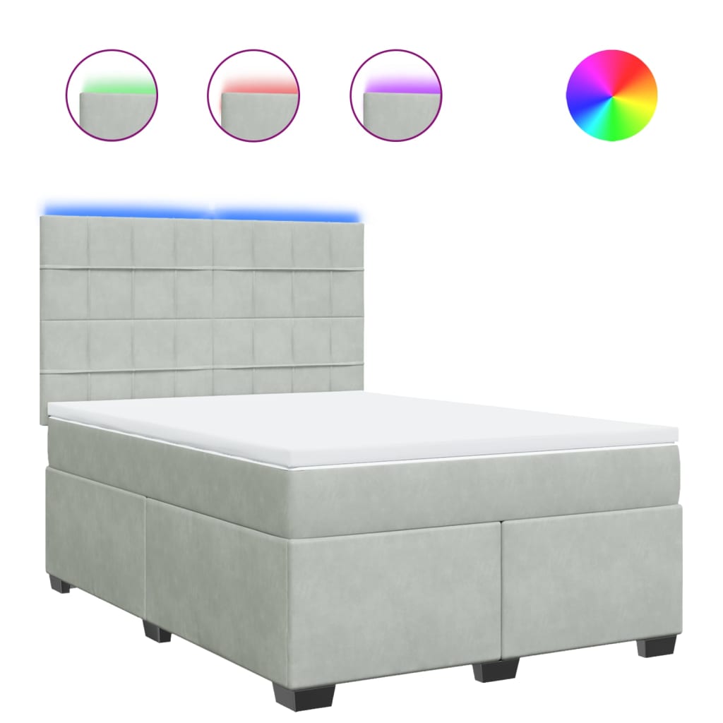 vidaXL Κρεβάτι Boxspring με Στρώμα Ανοιχτό Γκρι 140x200 εκ. Βελούδινο