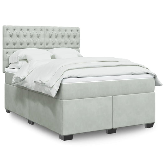 vidaXL Κρεβάτι Boxspring με Στρώμα Ανοιχτό Γκρι 140x200 εκ. Βελούδινο