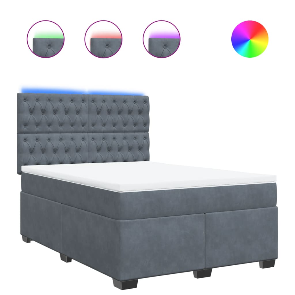 vidaXL Κρεβάτι Boxspring με Στρώμα Σκούρο Γκρι 140x200 εκ. Βελούδινο