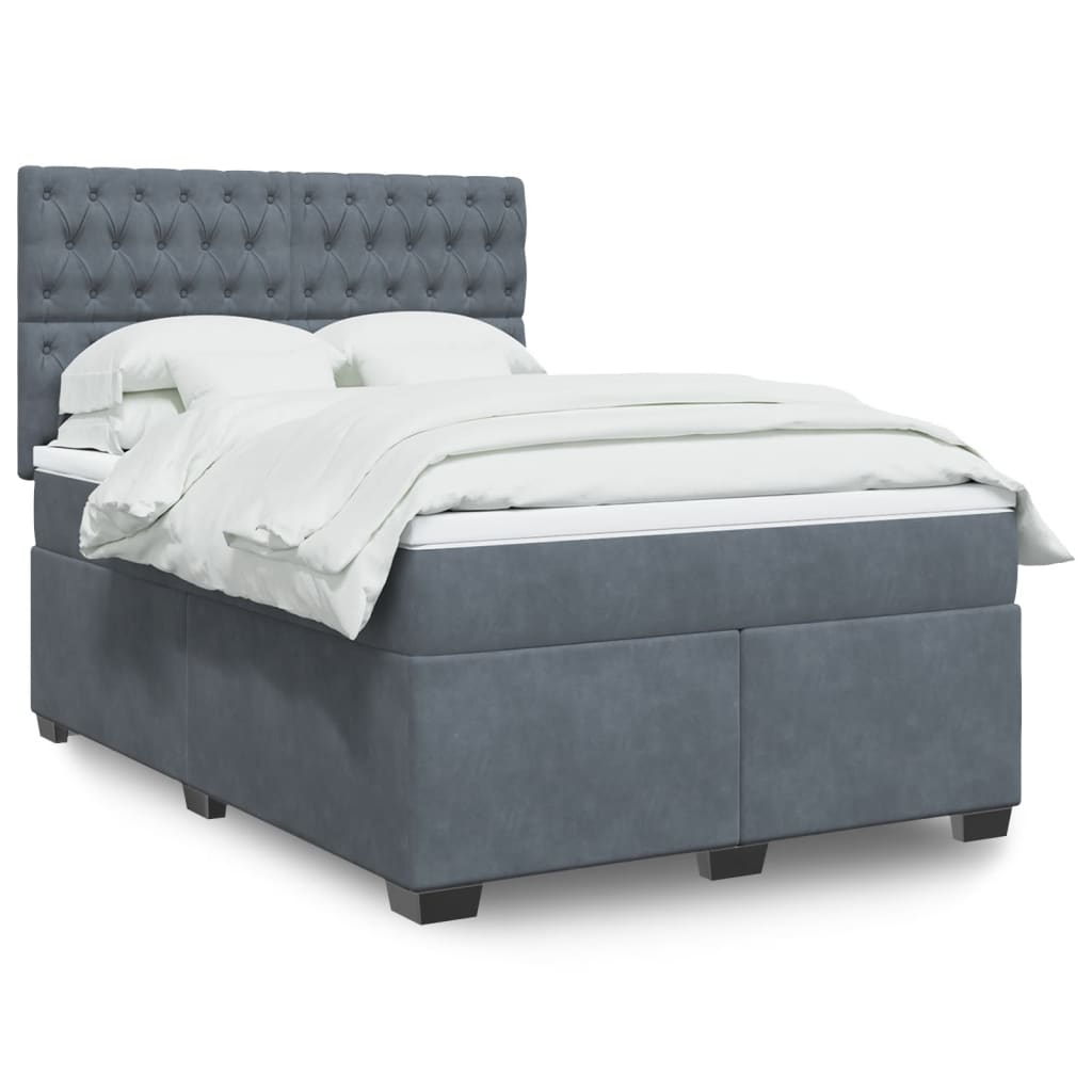 vidaXL Κρεβάτι Boxspring με Στρώμα Σκούρο Γκρι 140x200 εκ. Βελούδινο