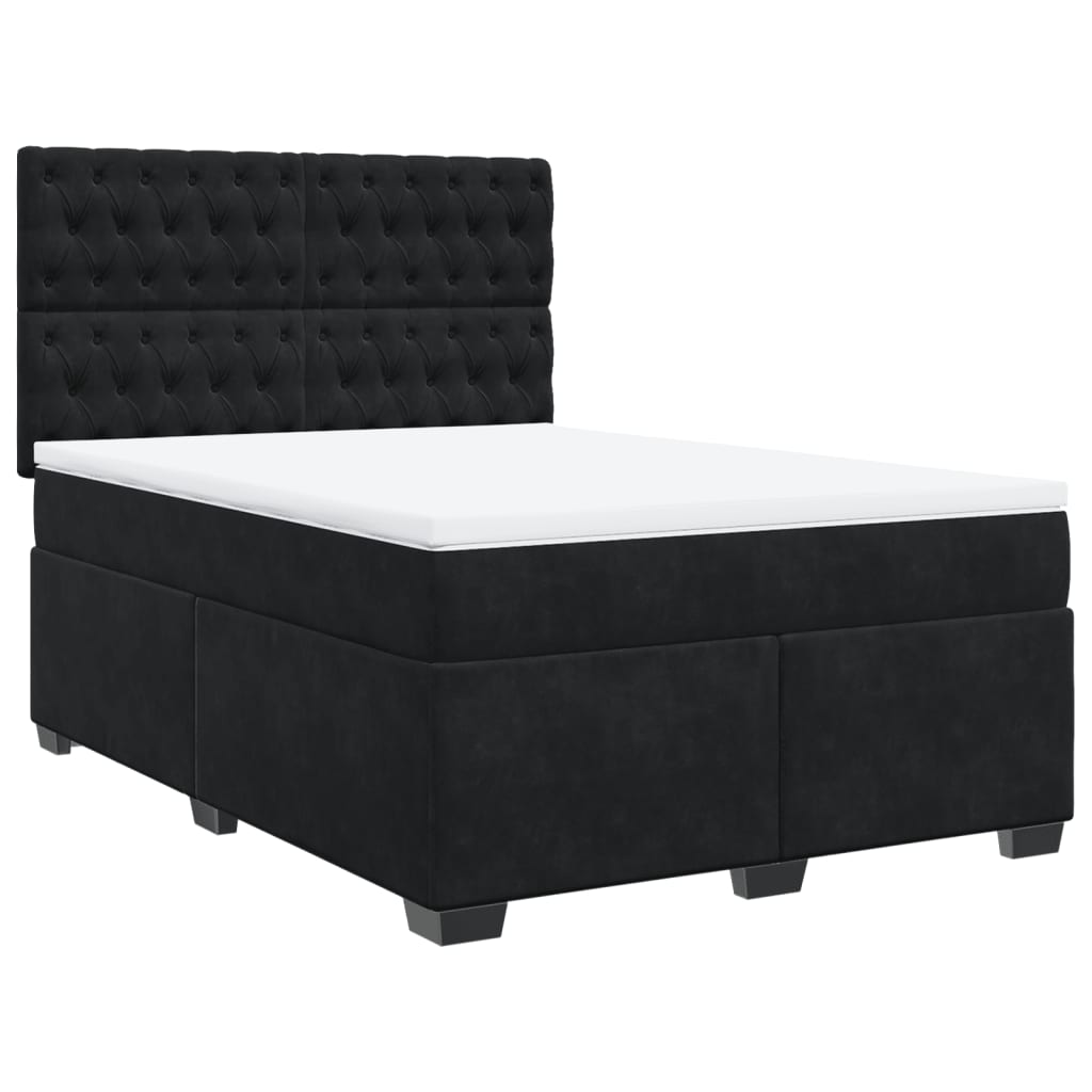 vidaXL Κρεβάτι Boxspring με Στρώμα Μαύρο 140x200 εκ. Βελούδινο