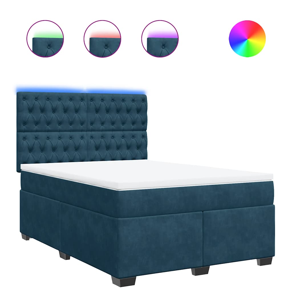 vidaXL Κρεβάτι Boxspring με Στρώμα Μπλε 140x200 εκ. Βελούδινο