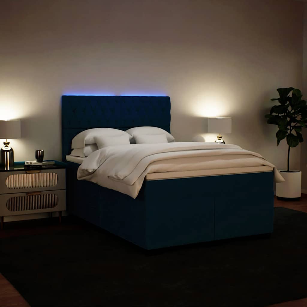 vidaXL Κρεβάτι Boxspring με Στρώμα Μπλε 140x200 εκ. Βελούδινο