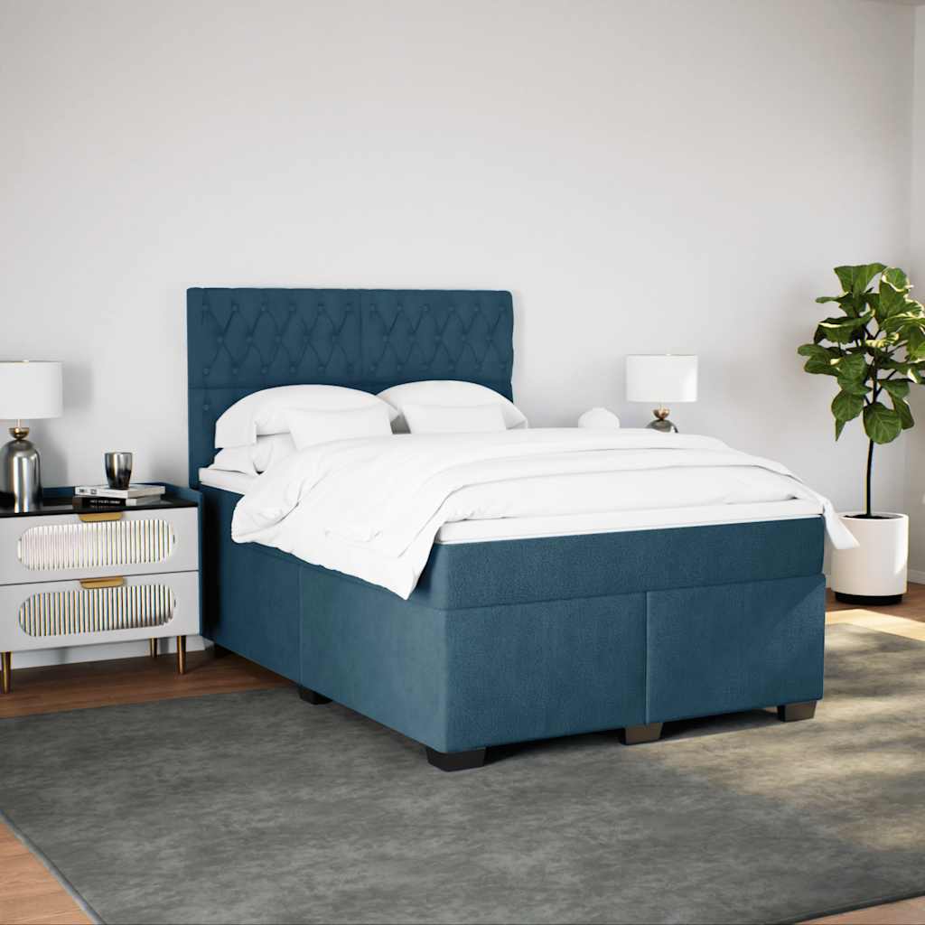 vidaXL Κρεβάτι Boxspring με Στρώμα Μπλε 140x200 εκ. Βελούδινο