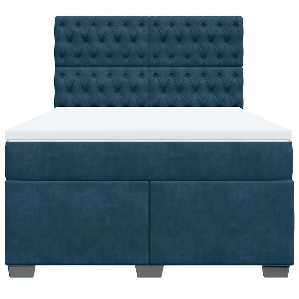 vidaXL Κρεβάτι Boxspring με Στρώμα Μπλε 140x200 εκ. Βελούδινο