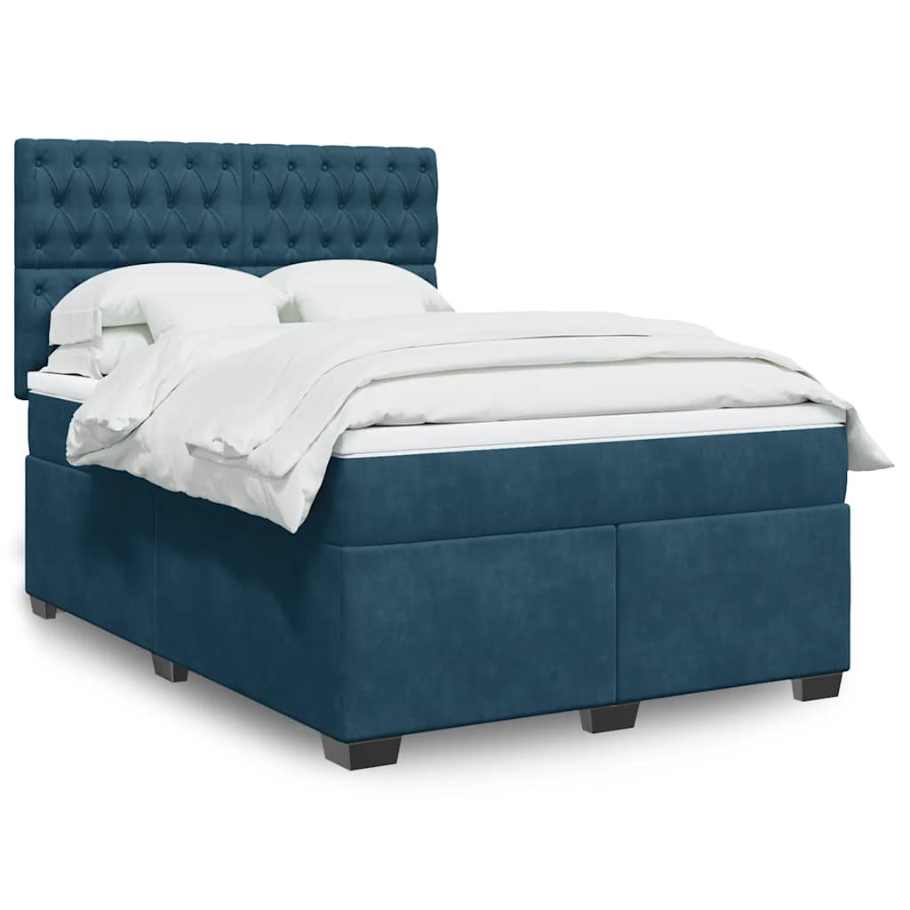 vidaXL Κρεβάτι Boxspring με Στρώμα Μπλε 140x200 εκ. Βελούδινο