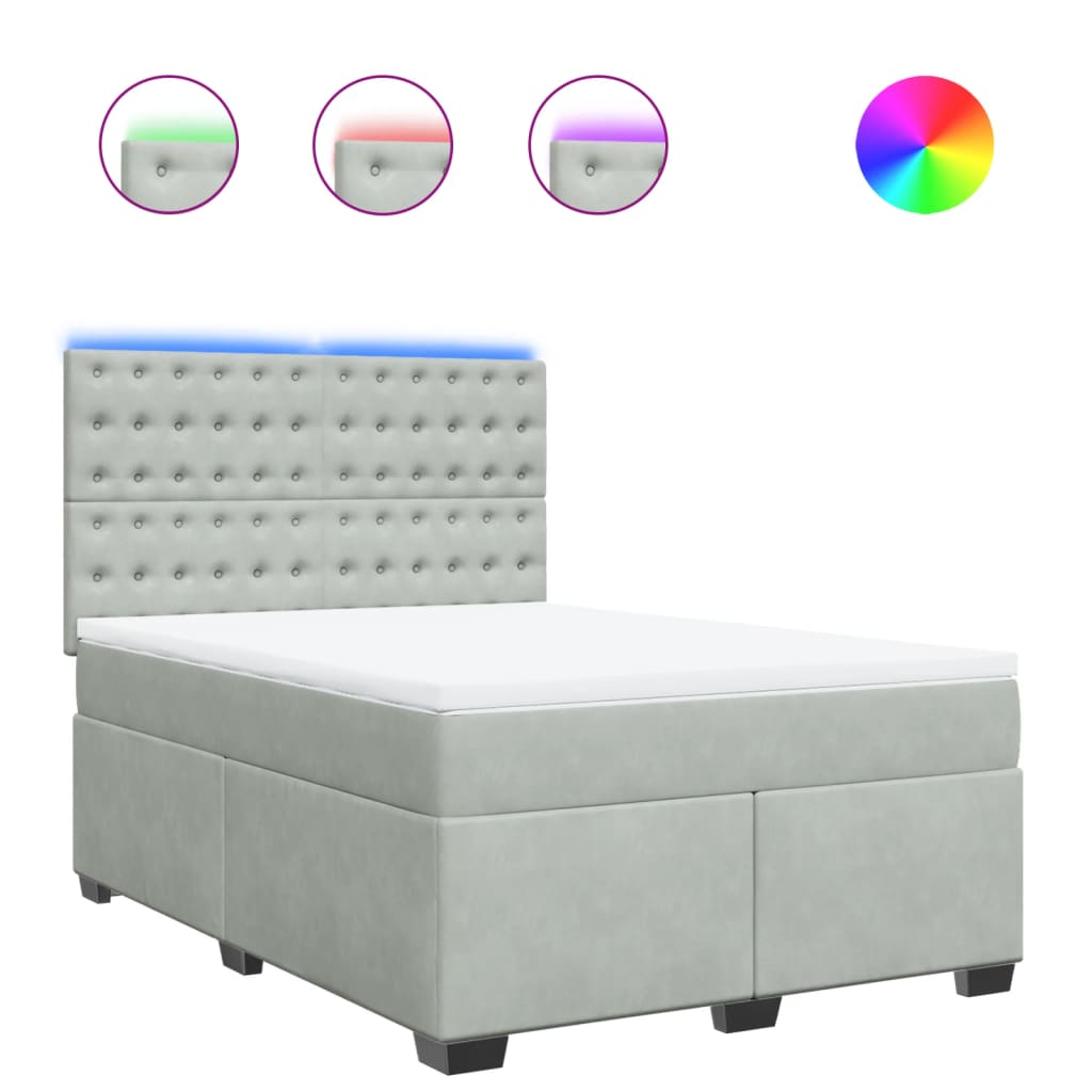 vidaXL Κρεβάτι Boxspring με Στρώμα Ανοιχτό Γκρι 140x200 εκ. Βελούδινο