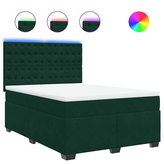 vidaXL Κρεβάτι Boxspring με Στρώμα Σκούρο Πράσινο 140x200εκ. Βελούδινο