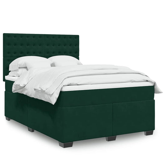 vidaXL Κρεβάτι Boxspring με Στρώμα Σκούρο Πράσινο 140x200εκ. Βελούδινο