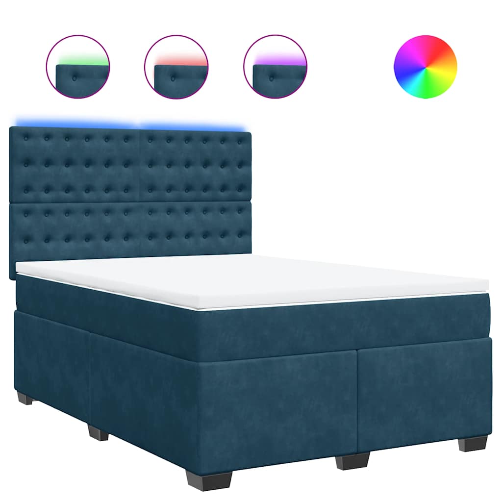 vidaXL Κρεβάτι Boxspring με Στρώμα Μπλε 140x200 εκ. Βελούδινο