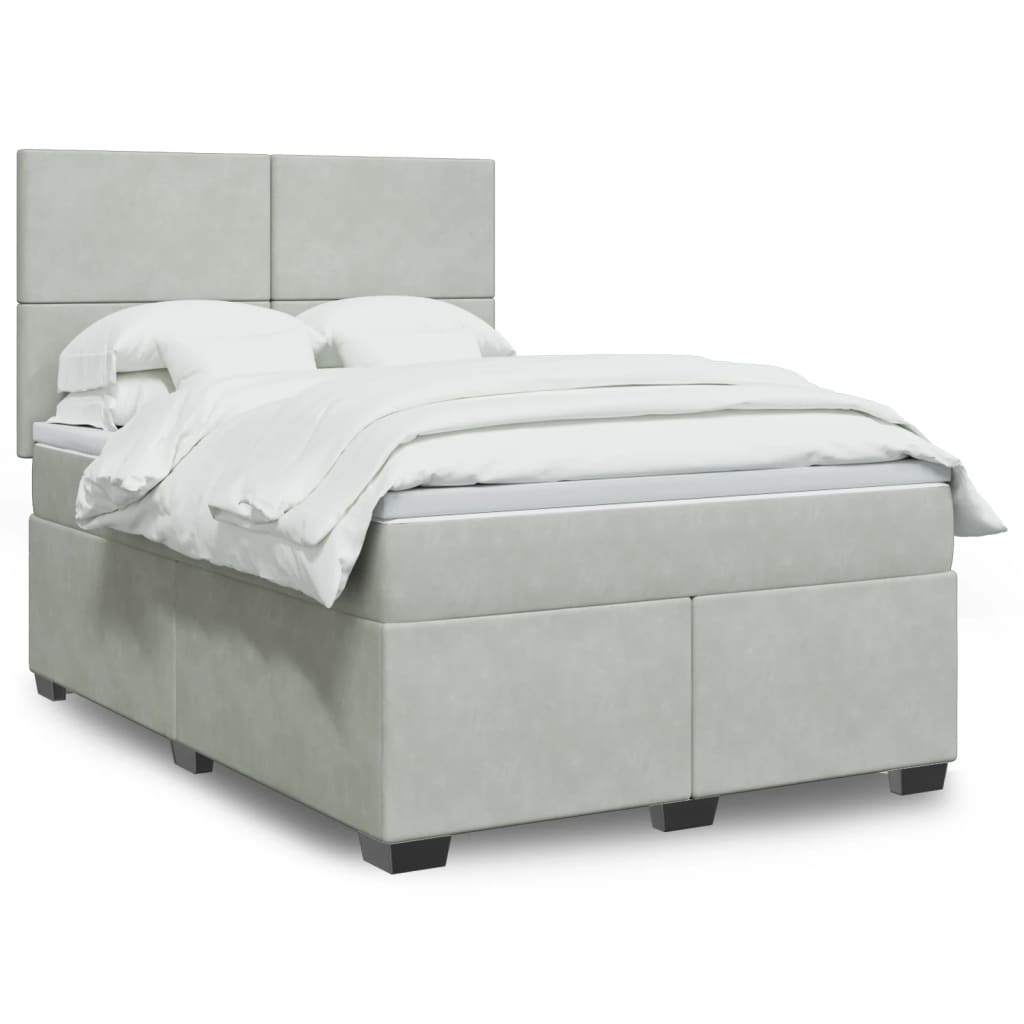 vidaXL Κρεβάτι Boxspring με Στρώμα Ανοιχτό Γκρι 160x200 εκ. Βελούδινο