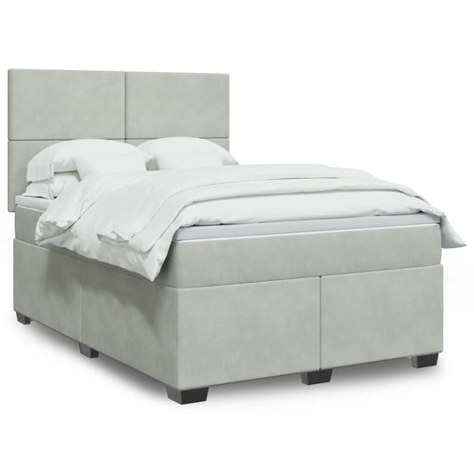vidaXL Κρεβάτι Boxspring με Στρώμα Ανοιχτό Γκρι 160x200 εκ. Βελούδινο