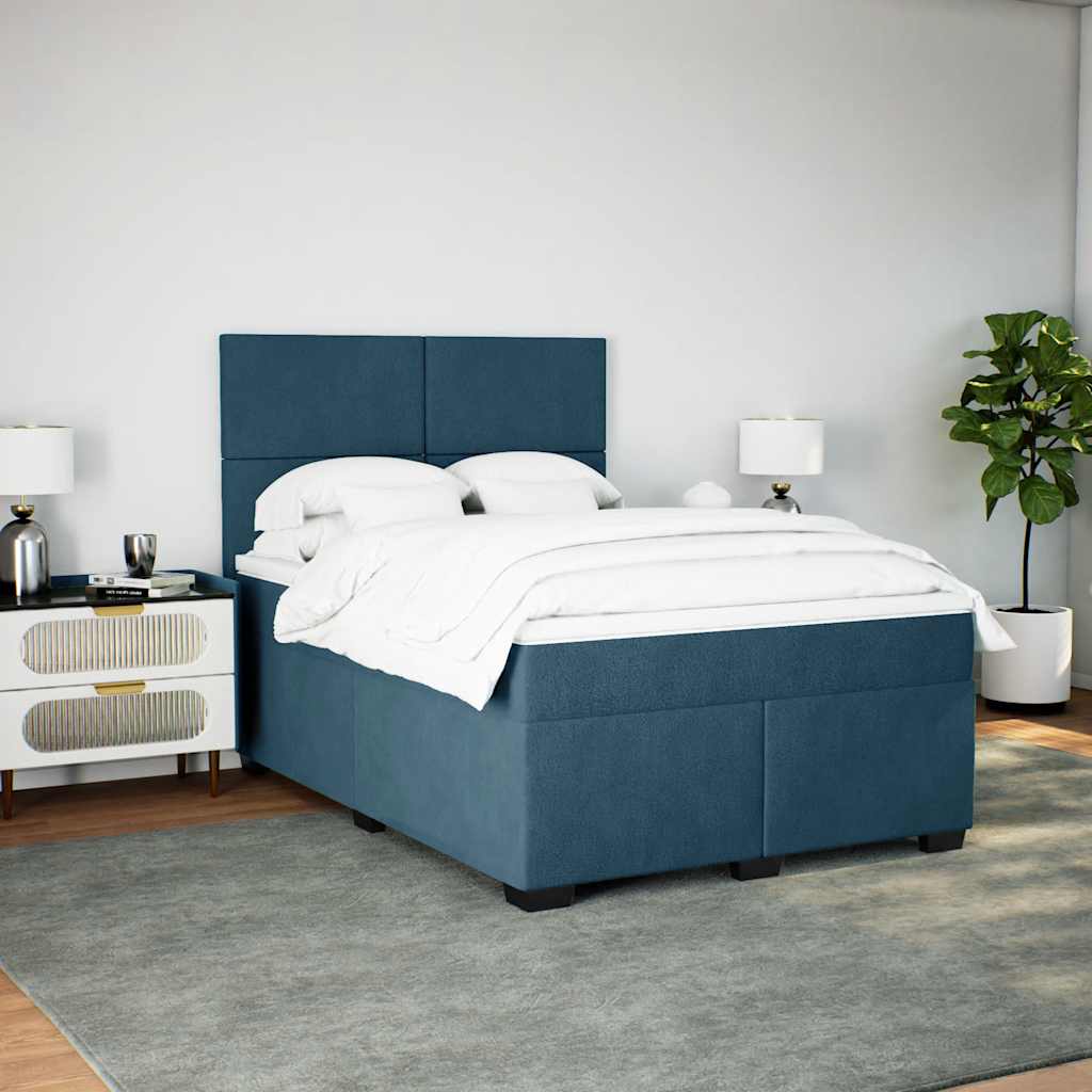 vidaXL Κρεβάτι Boxspring με Στρώμα Μπλε 160x200 εκ. Βελούδινο