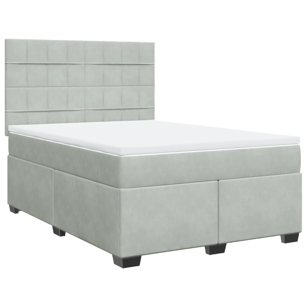 vidaXL Κρεβάτι Boxspring με Στρώμα Ανοιχτό Γκρι 160x200 εκ. Βελούδινο