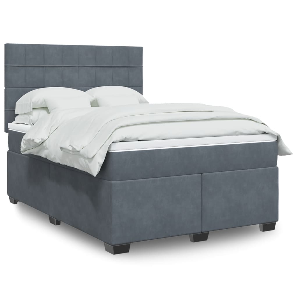 vidaXL Κρεβάτι Boxspring με Στρώμα Σκούρο Γκρι 160x200 εκ. Βελούδινο
