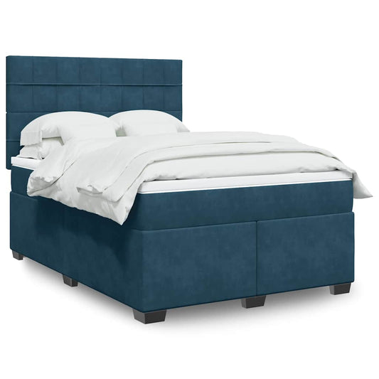 vidaXL Κρεβάτι Boxspring με Στρώμα Μπλε 160x200 εκ. Βελούδινο