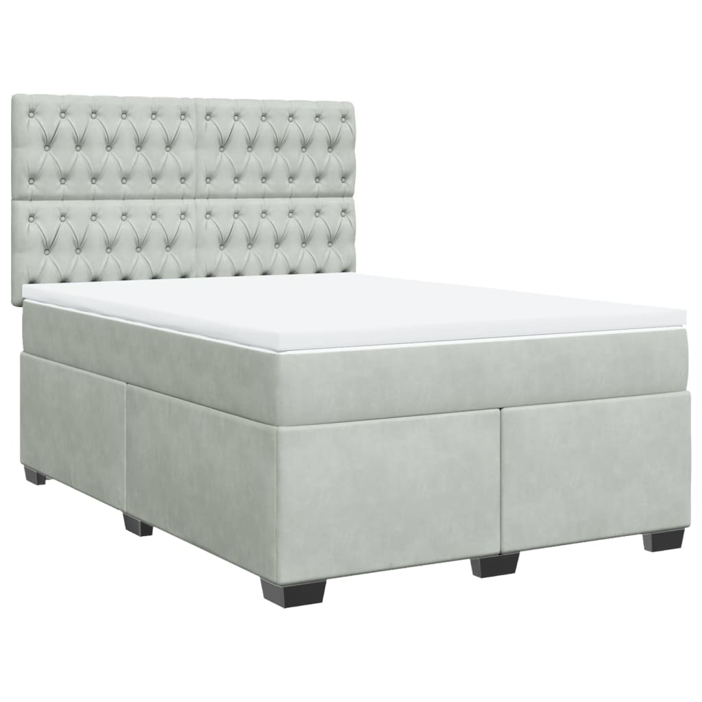 vidaXL Κρεβάτι Boxspring με Στρώμα Ανοιχτό Γκρι 160x200 εκ. Βελούδινο