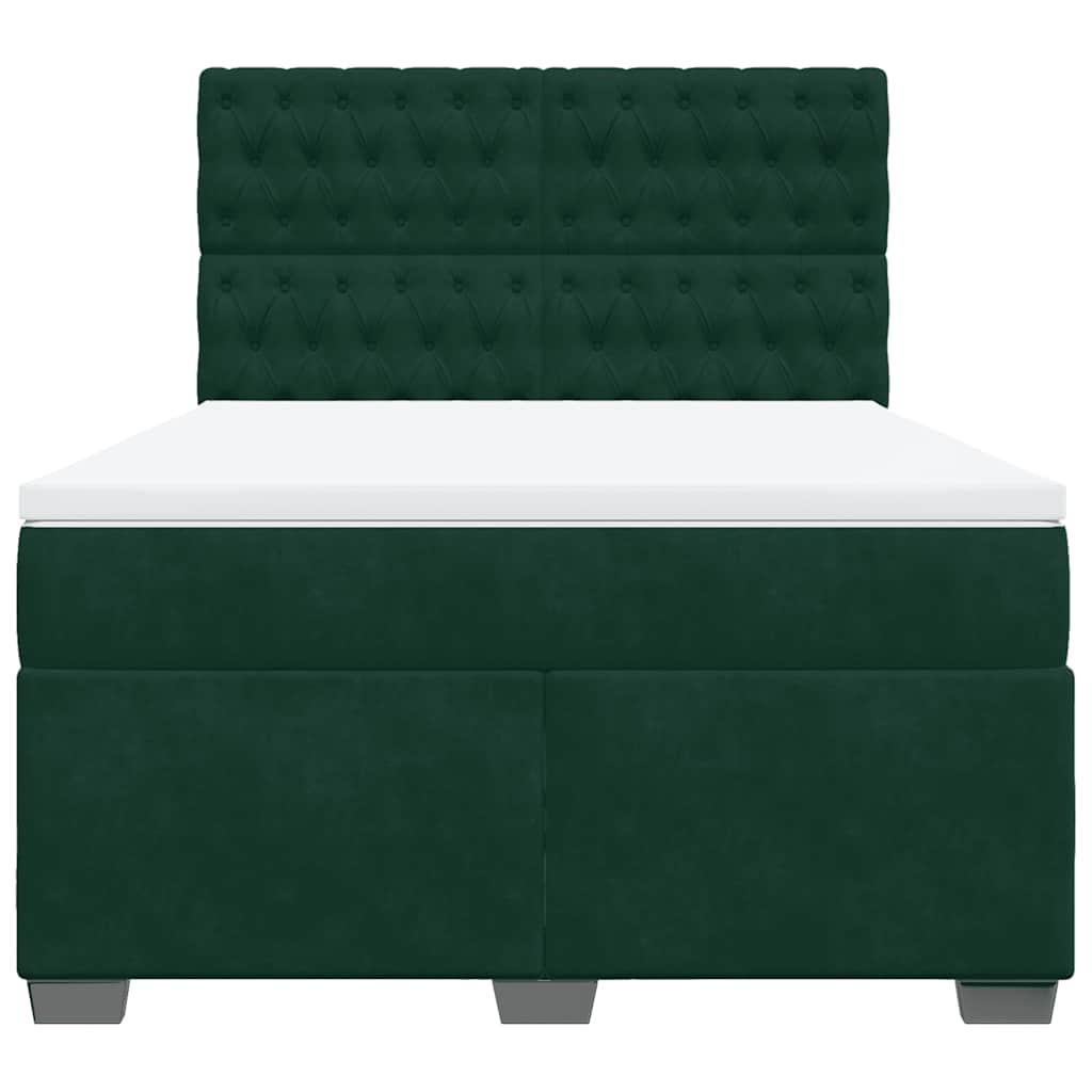 vidaXL Κρεβάτι Boxspring με Στρώμα Σκούρο Πράσινο 160x200εκ. Βελούδινο