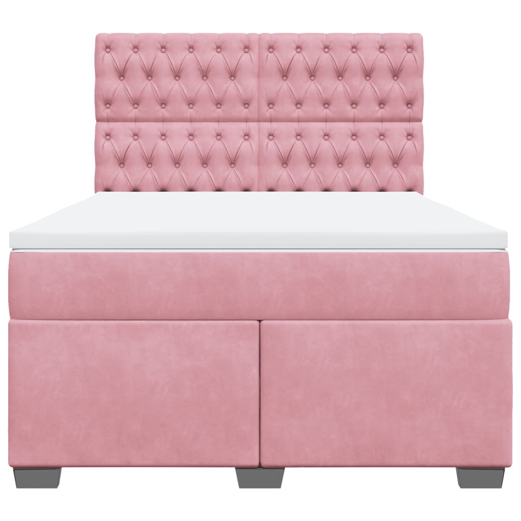 vidaXL Κρεβάτι Boxspring με Στρώμα Ροζ 160x200 εκ. Βελούδινο