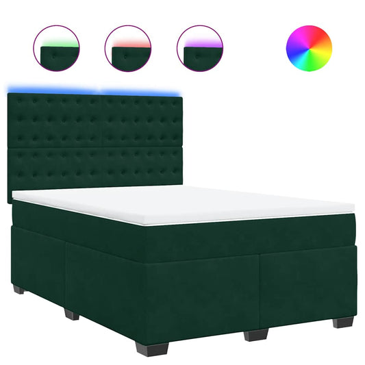 vidaXL Κρεβάτι Boxspring με Στρώμα Σκούρο Πράσινο 160x200εκ. Βελούδινο