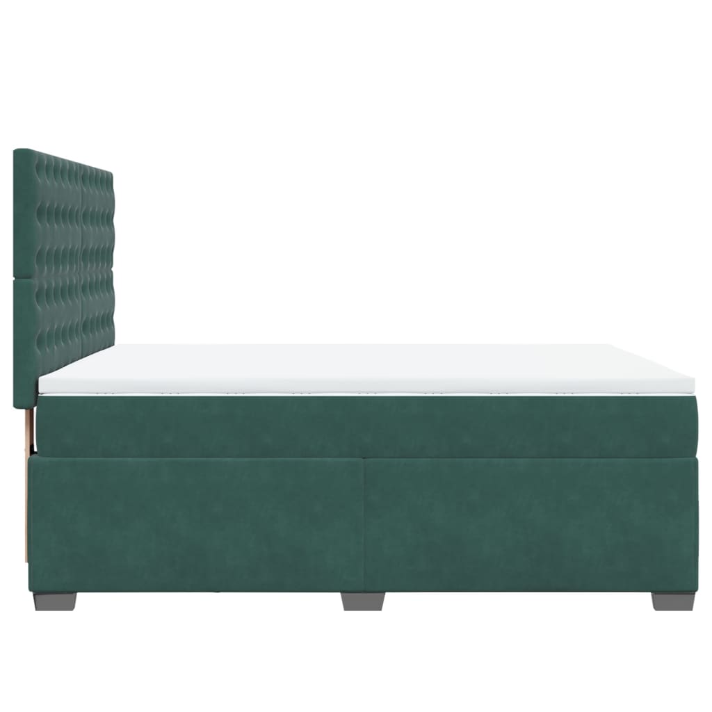 vidaXL Κρεβάτι Boxspring με Στρώμα Σκούρο Πράσινο 160x200εκ. Βελούδινο