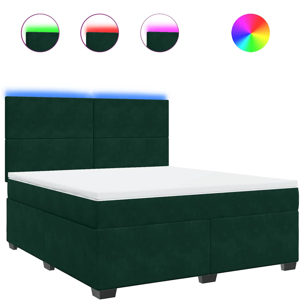 vidaXL Κρεβάτι Boxspring με Στρώμα Σκούρο Πράσινο 180x200εκ. Βελούδινο