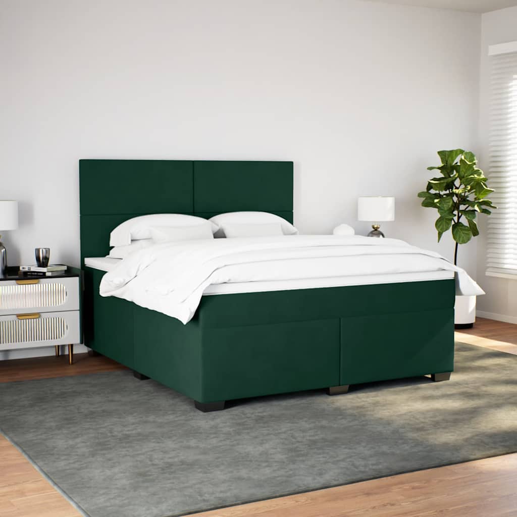 vidaXL Κρεβάτι Boxspring με Στρώμα Σκούρο Πράσινο 180x200εκ. Βελούδινο