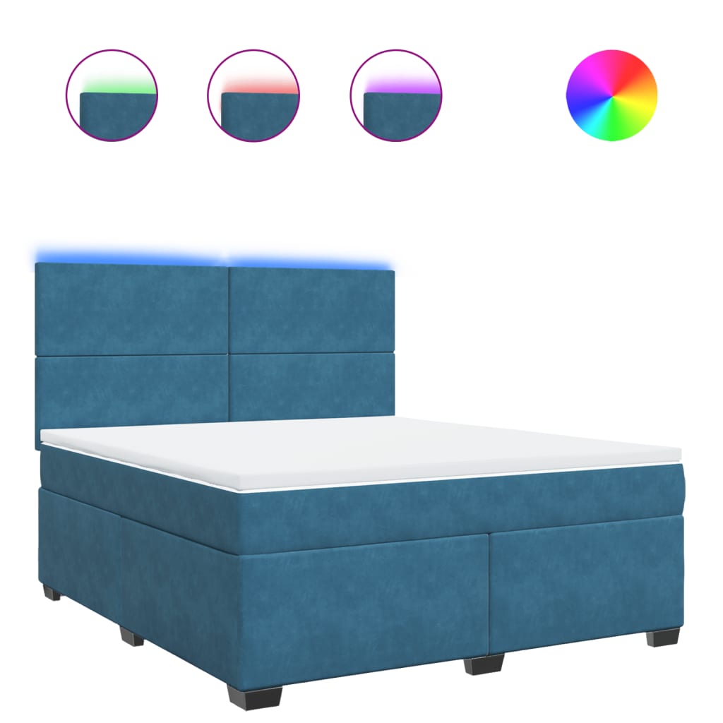 vidaXL Κρεβάτι Boxspring με Στρώμα Μπλε 180x200 εκ. Βελούδινο
