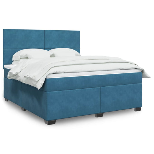 vidaXL Κρεβάτι Boxspring με Στρώμα Μπλε 180x200 εκ. Βελούδινο
