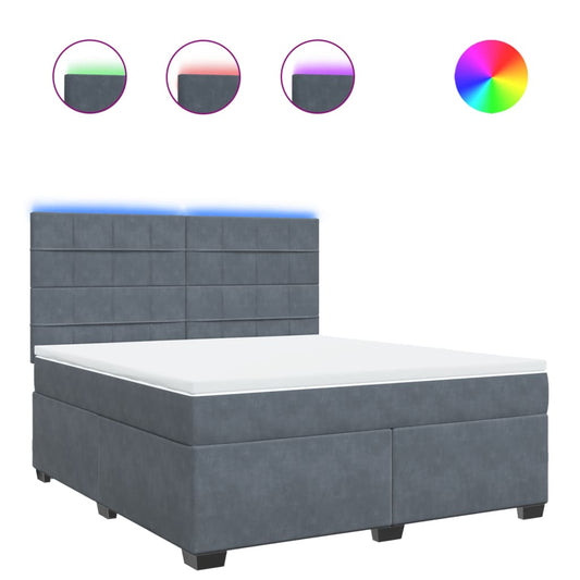 vidaXL Κρεβάτι Boxspring με Στρώμα Σκούρο Γκρι 180x200 εκ. Βελούδινο