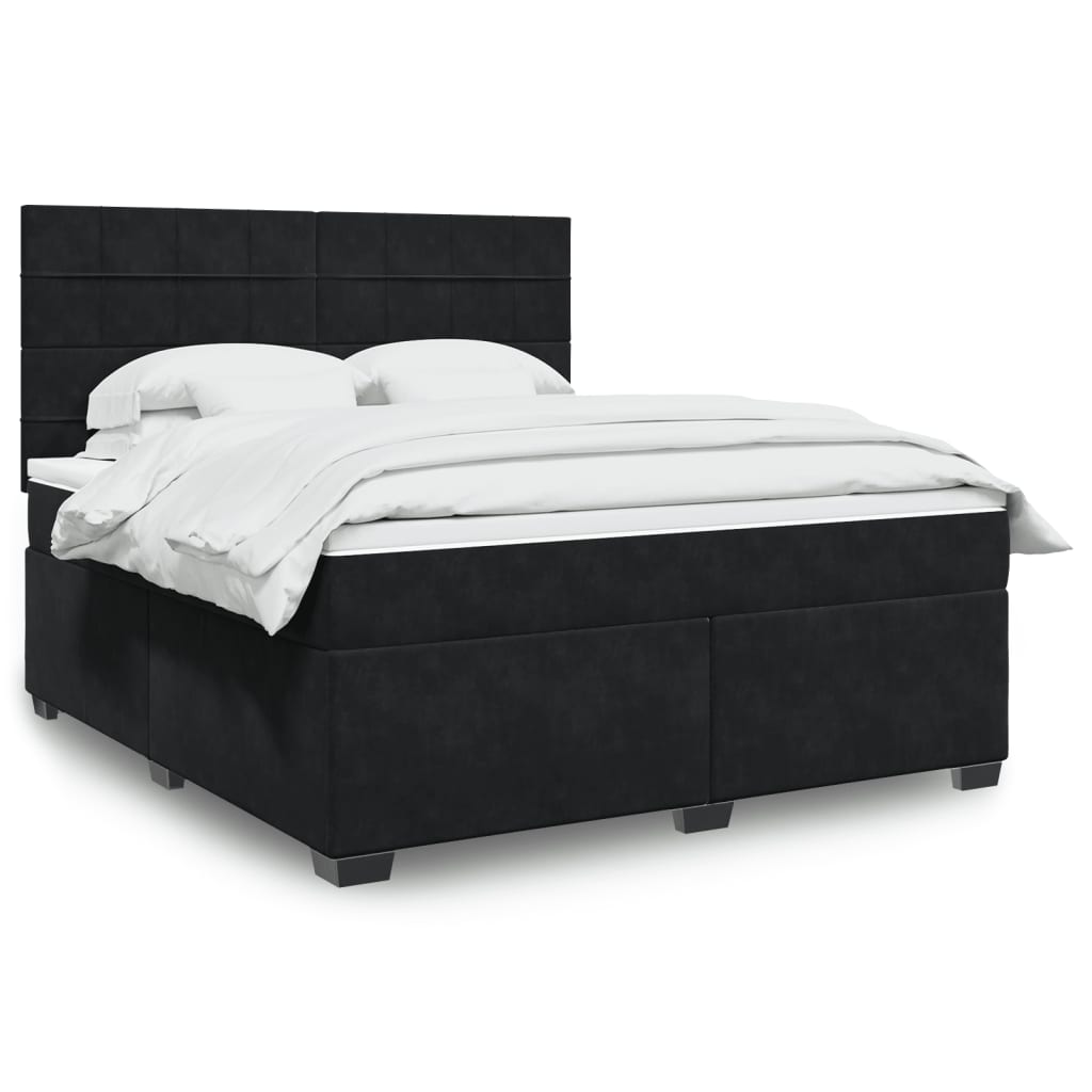 vidaXL Κρεβάτι Boxspring με Στρώμα Μαύρο 180x200 εκ. Βελούδινο