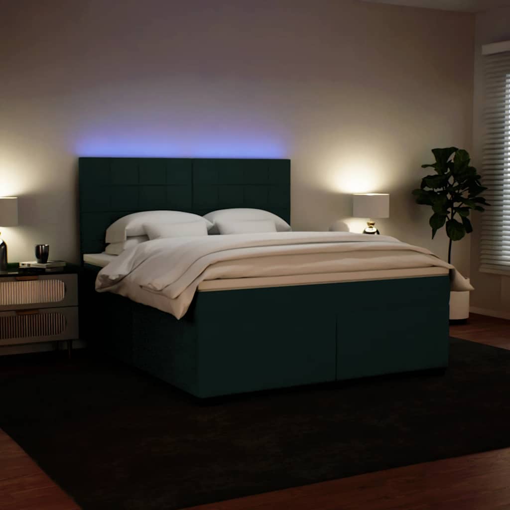 vidaXL Κρεβάτι Boxspring με Στρώμα Σκούρο Πράσινο 180x200εκ. Βελούδινο