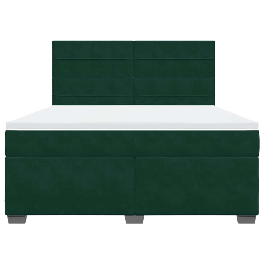 vidaXL Κρεβάτι Boxspring με Στρώμα Σκούρο Πράσινο 180x200εκ. Βελούδινο