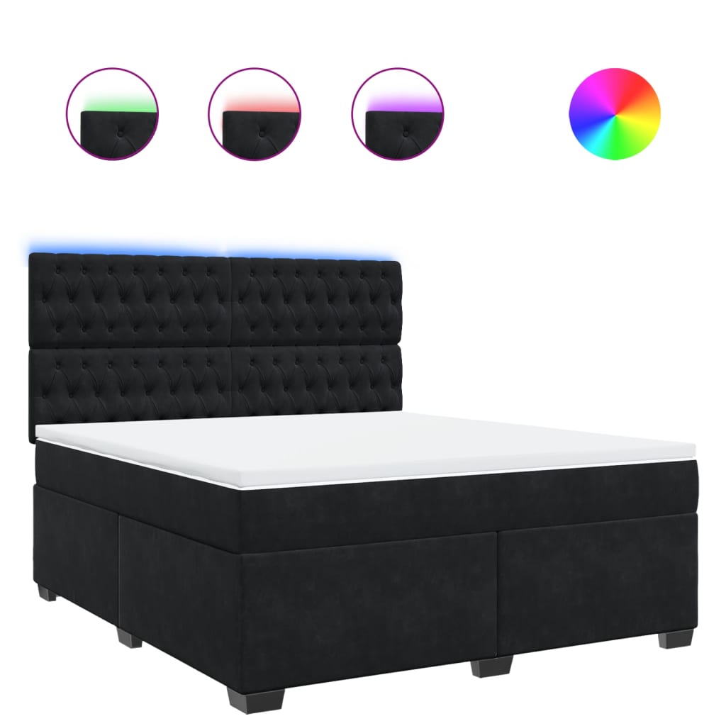 vidaXL Κρεβάτι Boxspring με Στρώμα Μαύρο 180x200 εκ. Βελούδινο