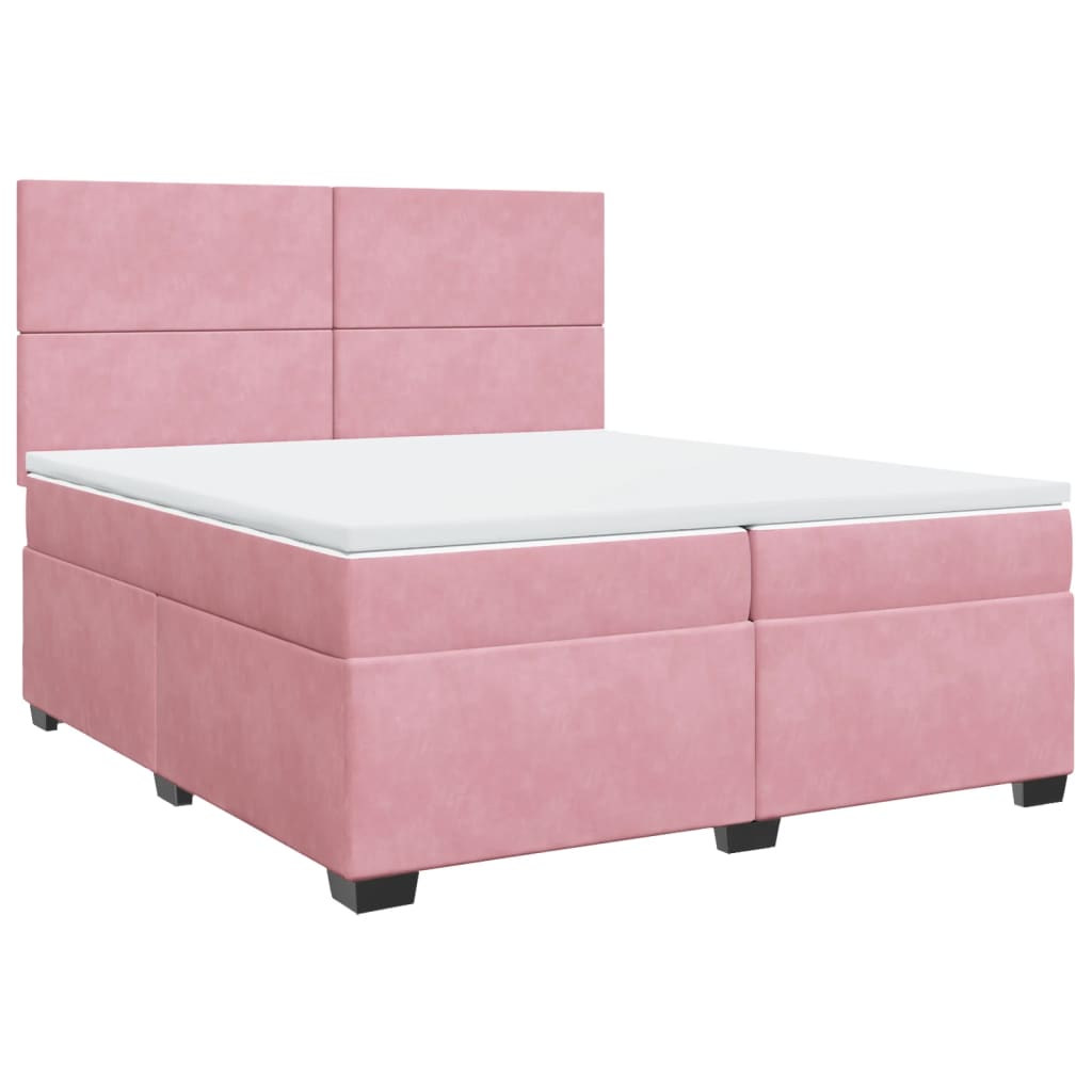 vidaXL Κρεβάτι Boxspring με Στρώμα Ροζ 200x200 εκ. Βελούδινο