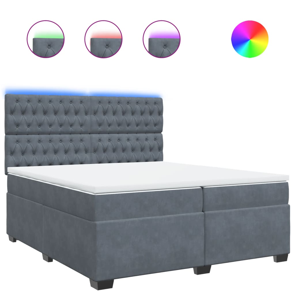 vidaXL Κρεβάτι Boxspring με Στρώμα Σκούρο Γκρι 200x200 εκ. Βελούδινο