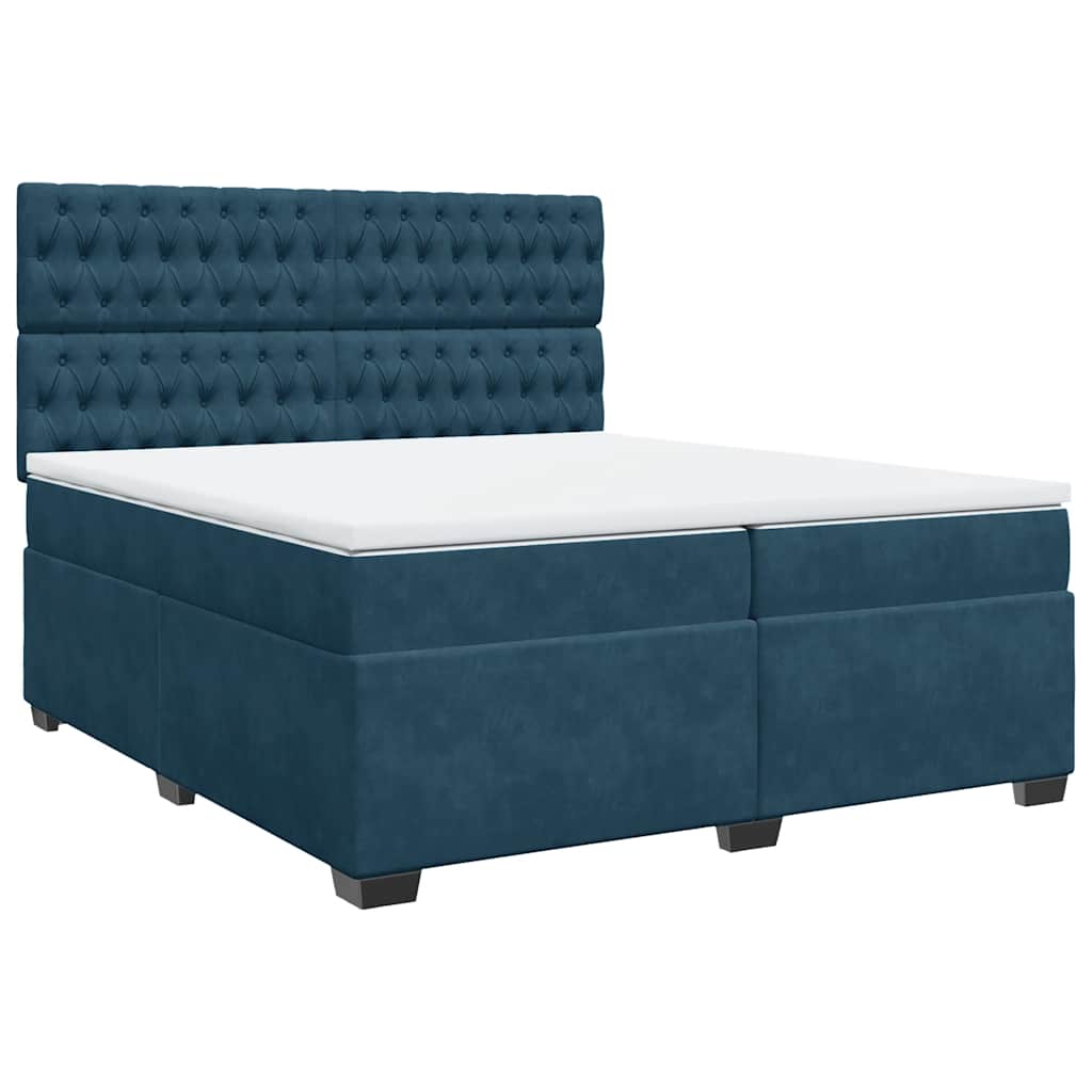 vidaXL Κρεβάτι Boxspring με Στρώμα Μπλε 200x200 εκ. Βελούδινο