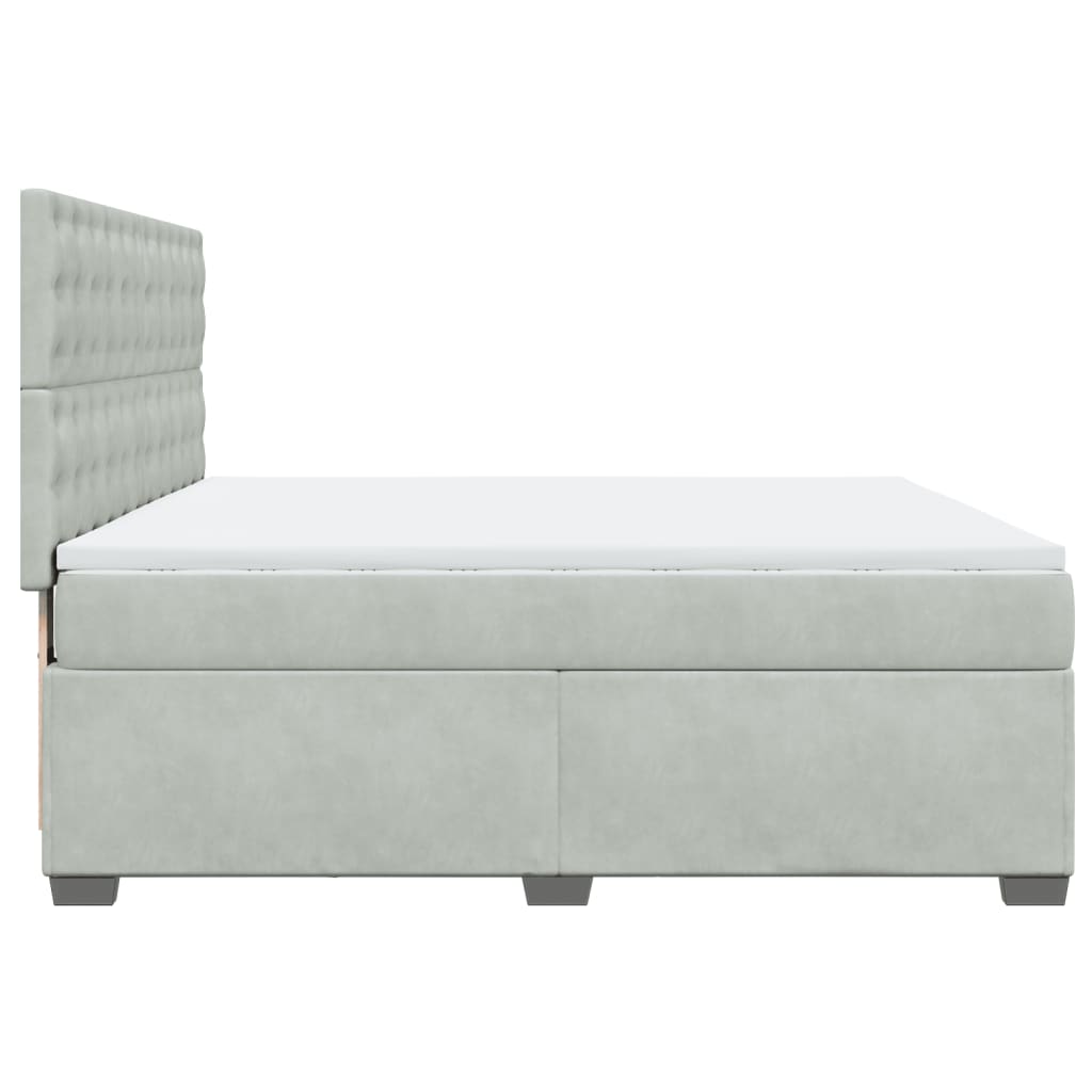 vidaXL Κρεβάτι Boxspring με Στρώμα Ανοιχτό Γκρι 200x200 εκ. Βελούδινο