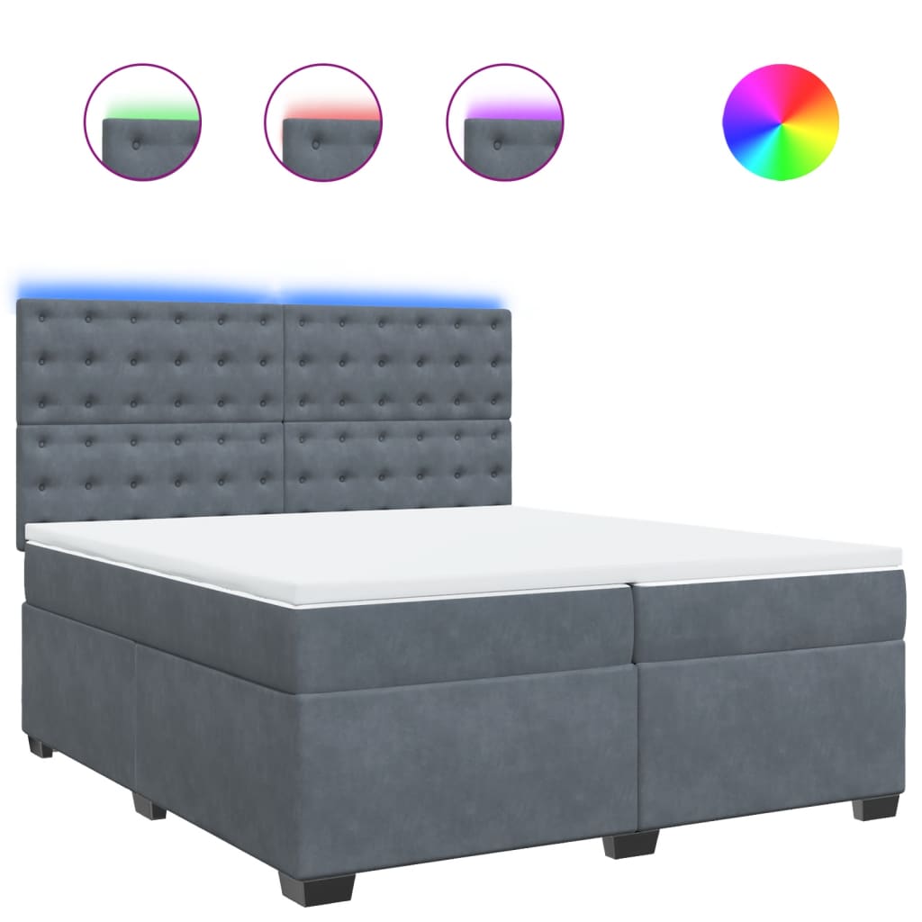 vidaXL Κρεβάτι Boxspring με Στρώμα Σκούρο Γκρι 200x200 εκ. Βελούδινο