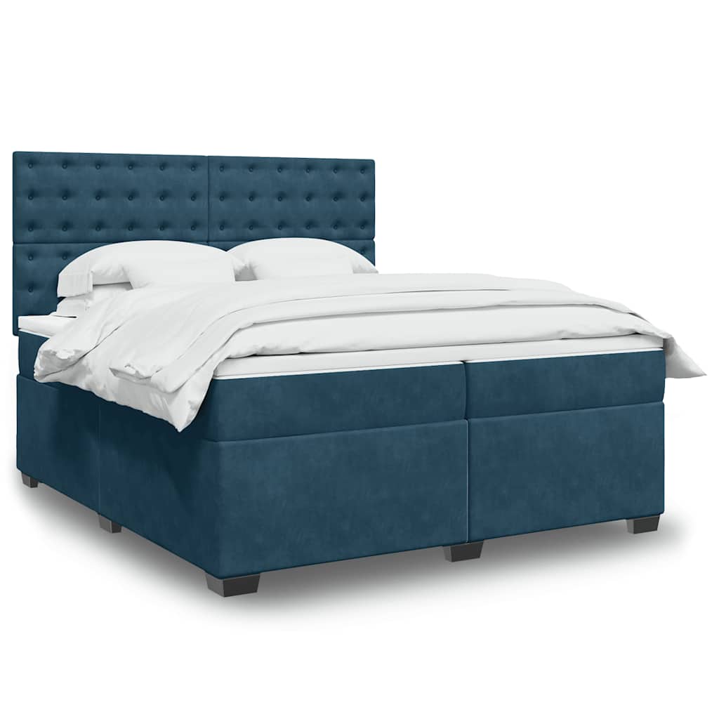 vidaXL Κρεβάτι Boxspring με Στρώμα Μπλε 200x200 εκ. Βελούδινο