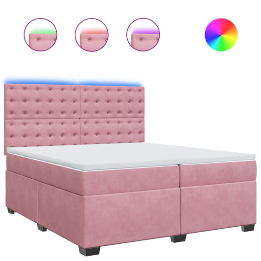 vidaXL Κρεβάτι Boxspring με Στρώμα Ροζ 200x200 εκ. Βελούδινο
