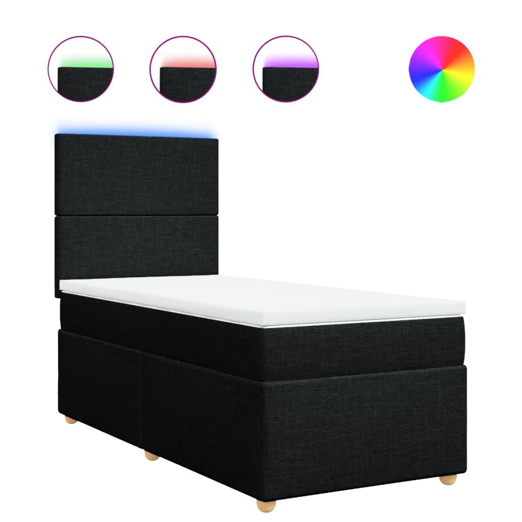 vidaXL Κρεβάτι Boxspring με Στρώμα Μαύρο 90x190 εκ.Υφασμάτινο