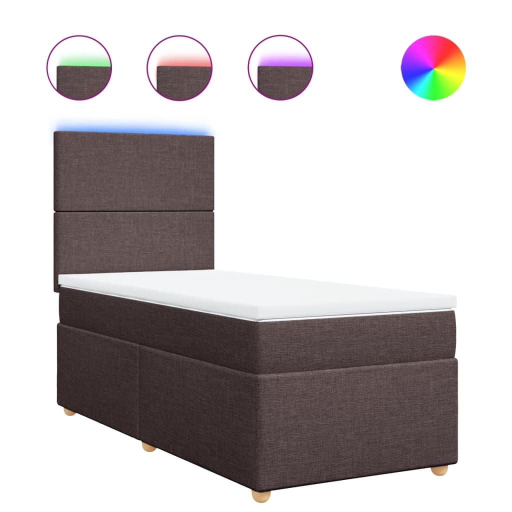 vidaXL Κρεβάτι Boxspring με Στρώμα Σκούρο Καφέ 90x190 εκ. Υφασμάτινο