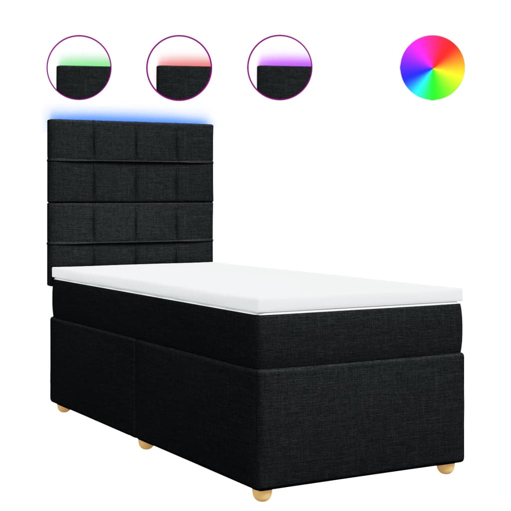vidaXL Κρεβάτι Boxspring με Στρώμα Μαύρο 90x190 εκ.Υφασμάτινο